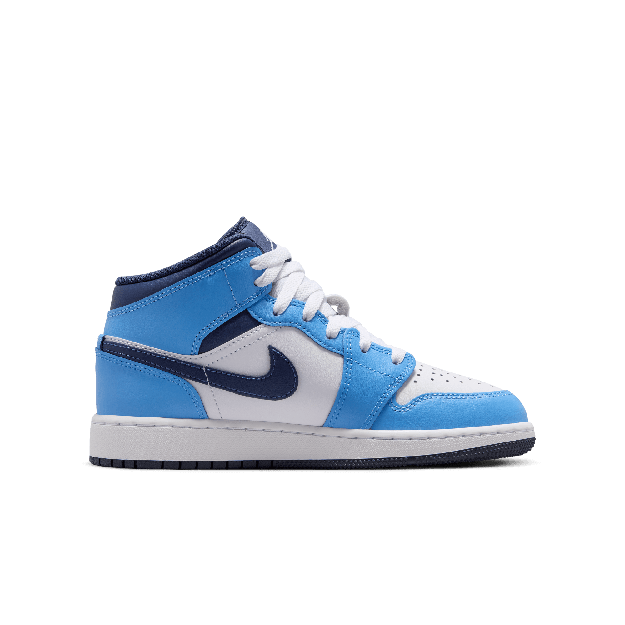 Jordan 1 Mid Grade School Boys' "University Blue/Midnight Navy/White" Shoe